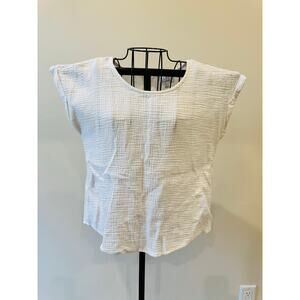 Olive & Oak Gauze Top Small White Textured Rolled Sleeve Boho Casual